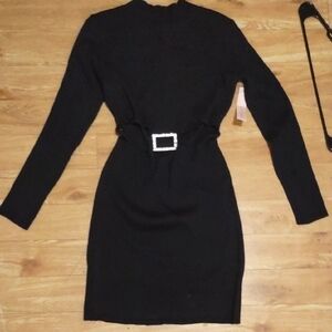 Crave Fame Black Long Sleeve Dress with Belt